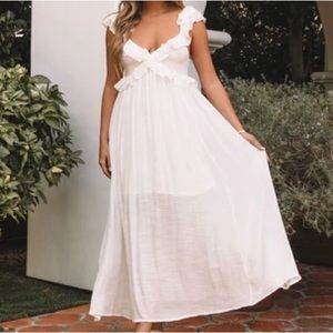 White ruffle tie back maxi dress